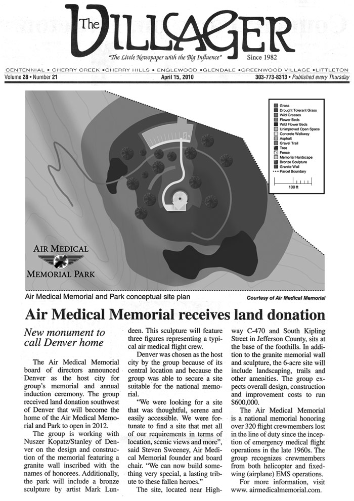 The Villager article: Air Medical Memorial receives land donation 